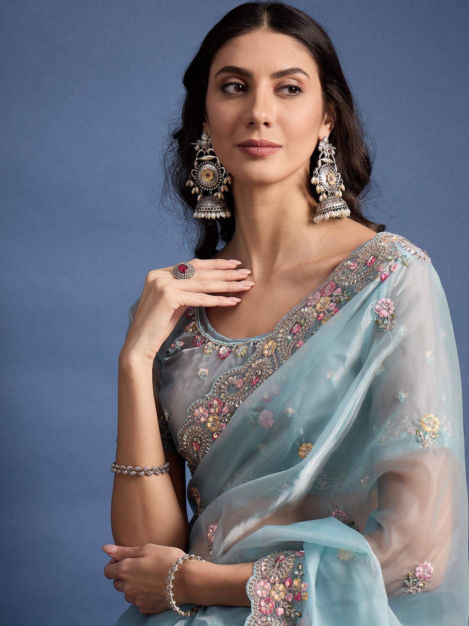 Parampara Crystal Saree – Elegant Embroidery Beads Work All Over | Perfect for Weddings, Parties, and Special Occasions