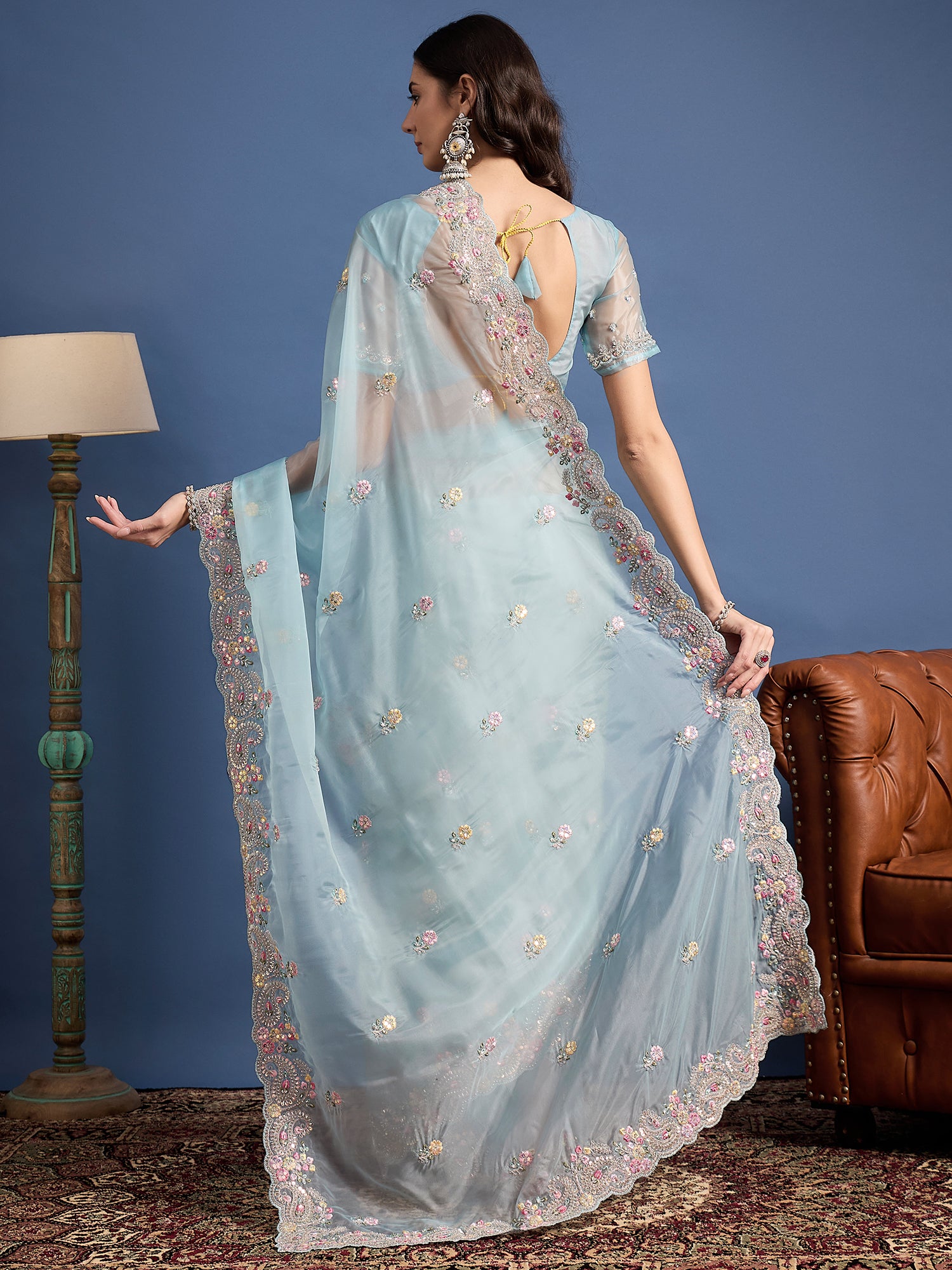 Parampara Crystal Saree – Elegant Embroidery Beads Work All Over | Perfect for Weddings, Parties, and Special Occasions