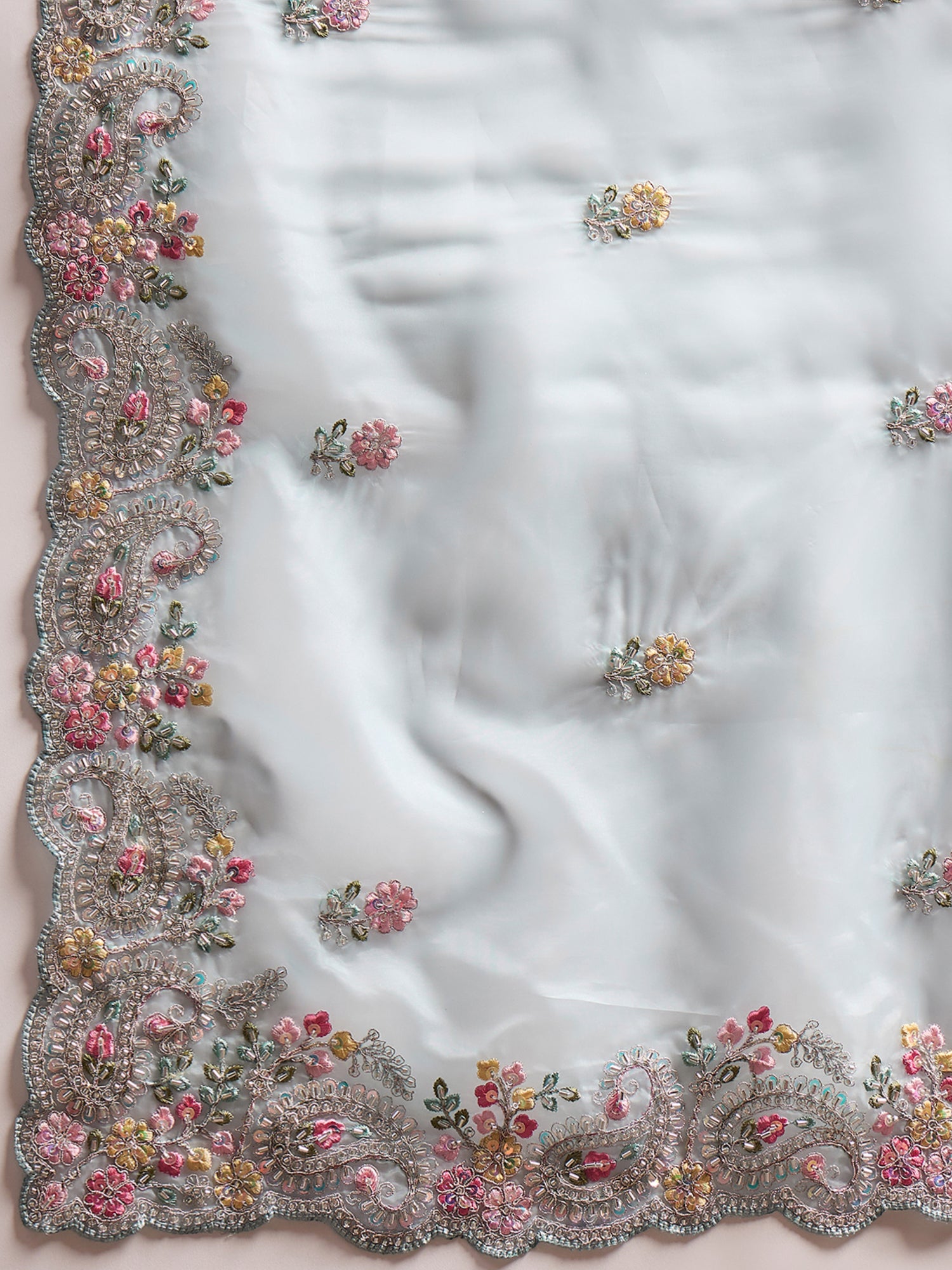 Parampara Crystal Saree – Elegant Embroidery Beads Work All Over | Perfect for Weddings, Parties, and Special Occasions