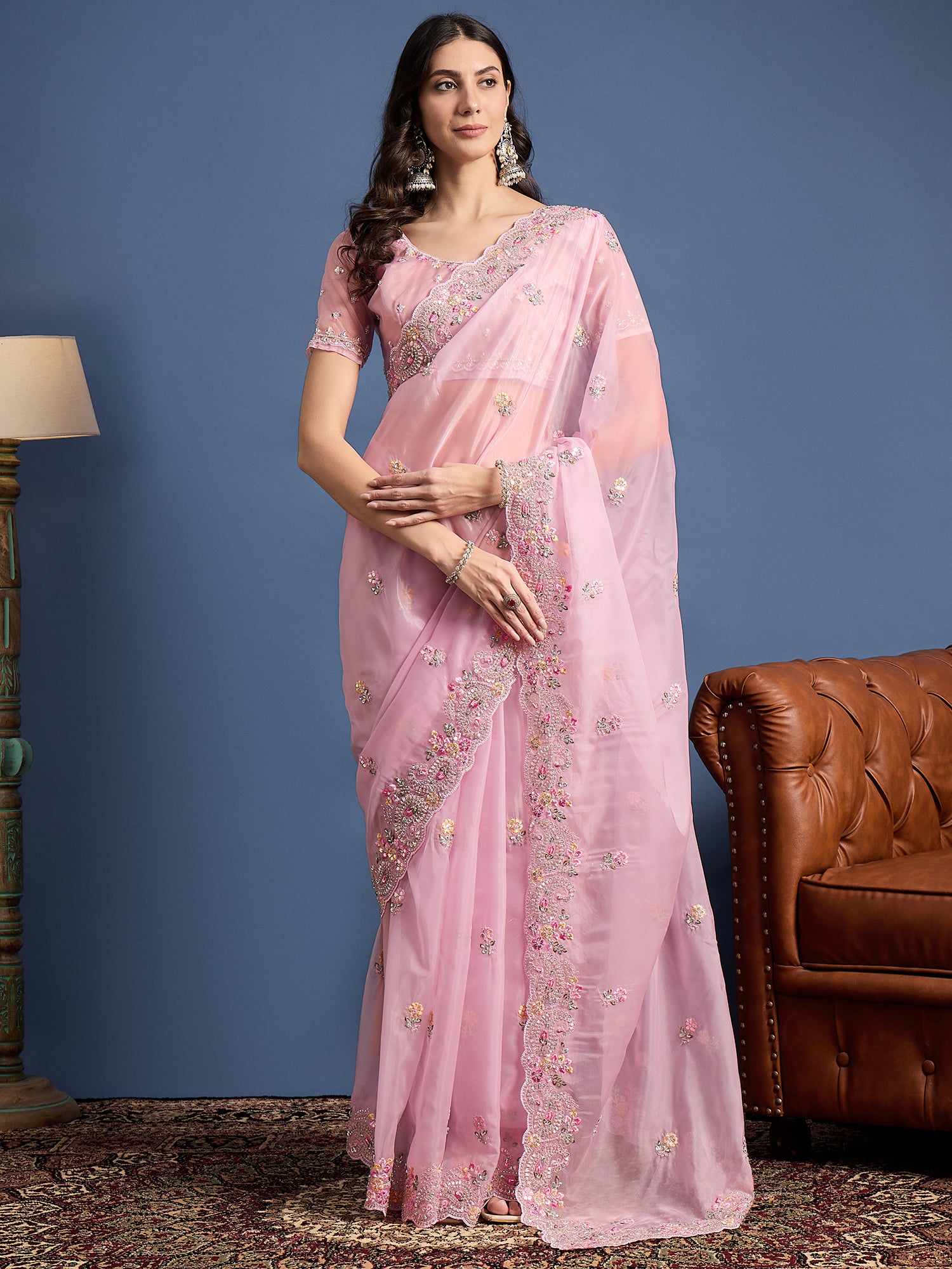 Parampara Crystal Saree with Handcrafted Bead Embroidery – Timeless Elegance, Luxurious Fabric for Weddings, Festivals, and Celebrations