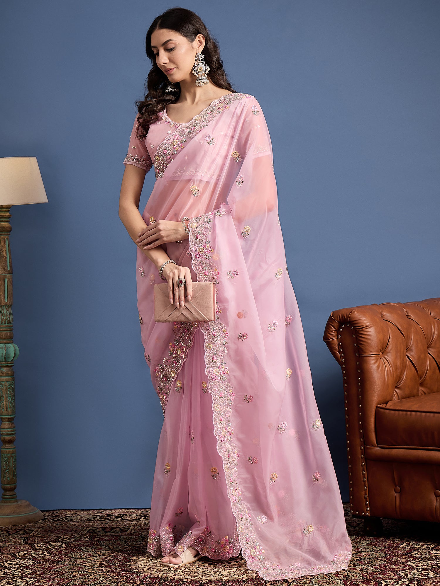 Parampara Crystal Saree with Handcrafted Bead Embroidery – Timeless Elegance, Luxurious Fabric for Weddings, Festivals, and Celebrations