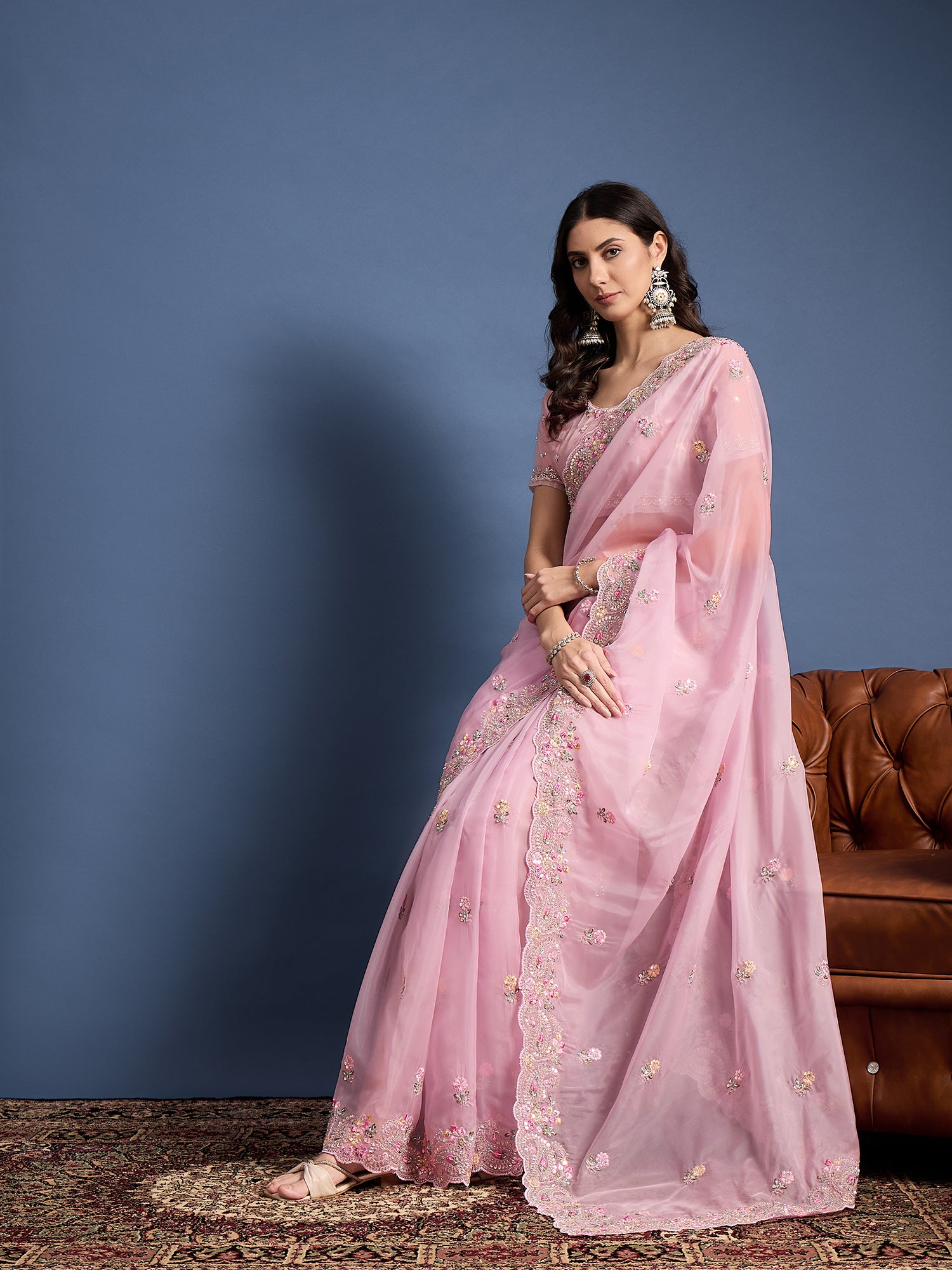 Parampara Crystal Saree with Handcrafted Bead Embroidery – Timeless Elegance, Luxurious Fabric for Weddings, Festivals, and Celebrations
