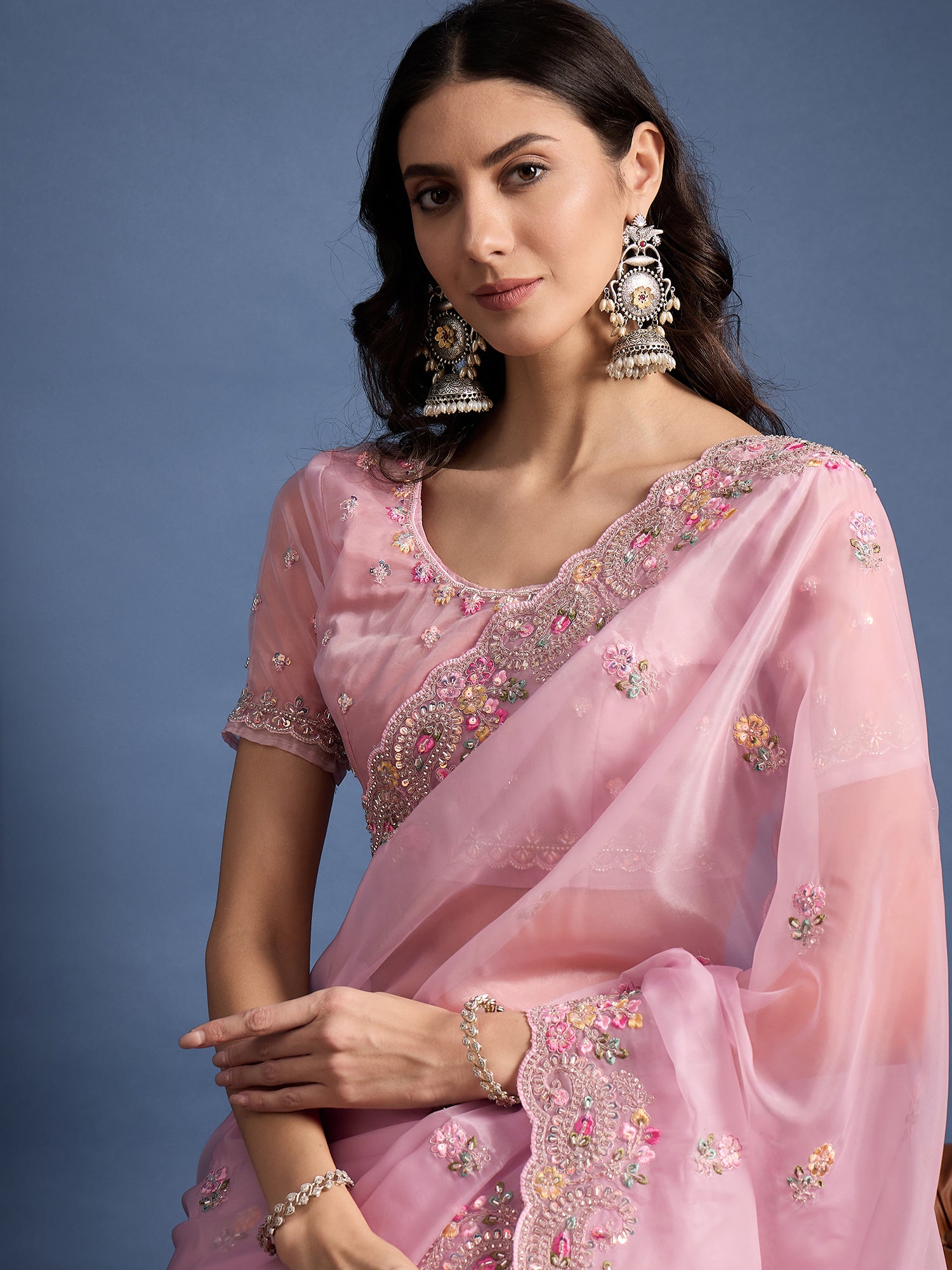 Parampara Crystal Saree with Handcrafted Bead Embroidery – Timeless Elegance, Luxurious Fabric for Weddings, Festivals, and Celebrations