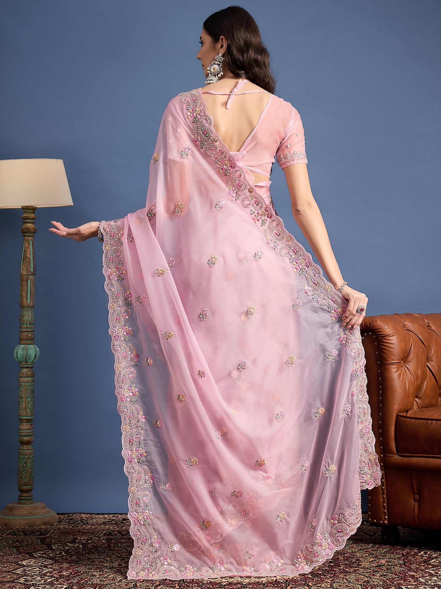 Parampara Crystal Saree with Handcrafted Bead Embroidery – Timeless Elegance, Luxurious Fabric for Weddings, Festivals, and Celebrations