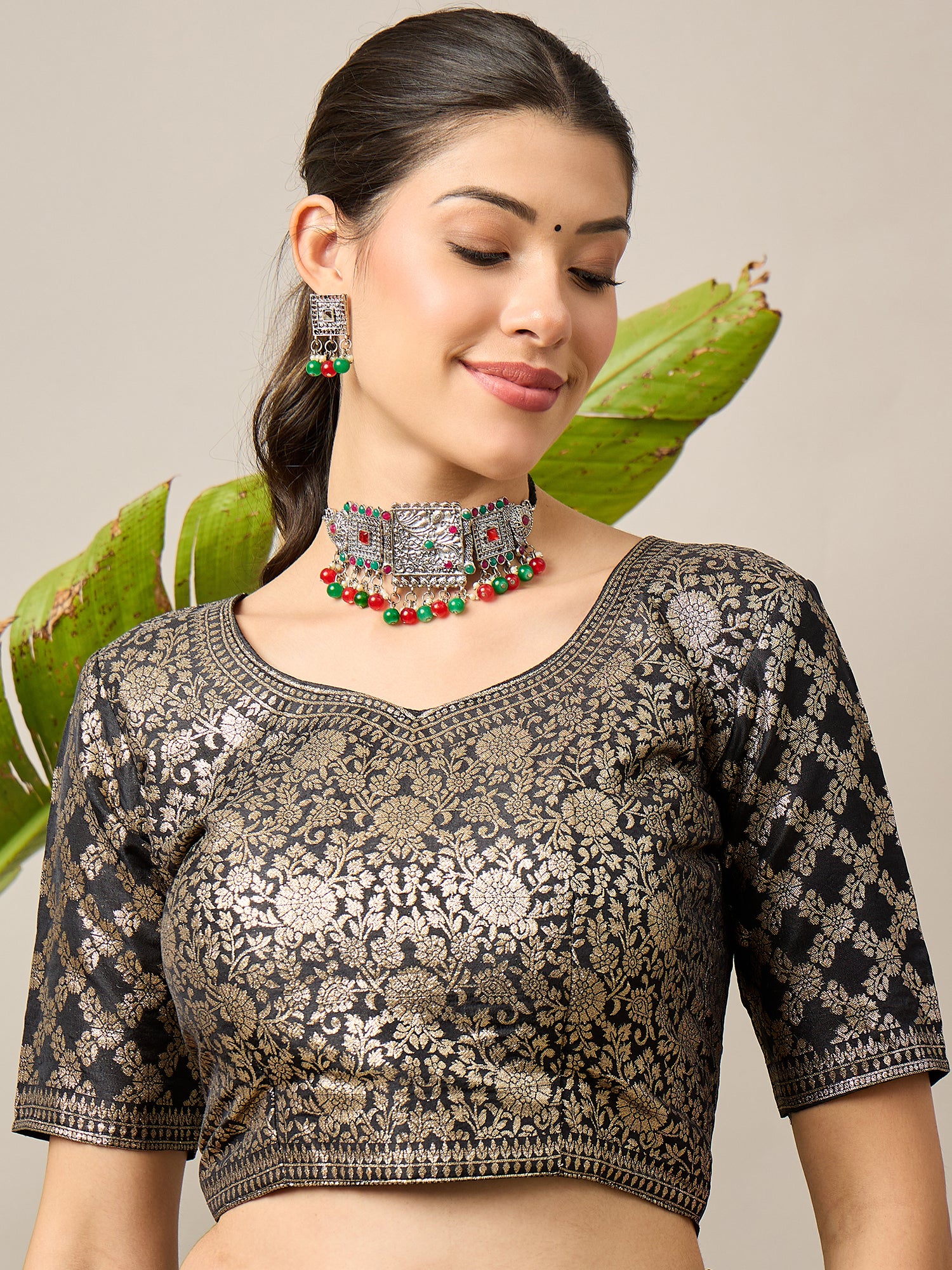 ADHIRA-Royal Black Heritage Printed Saree with Rich Antique Gold Zari Border and Traditional Artistic Silk Designer Drape