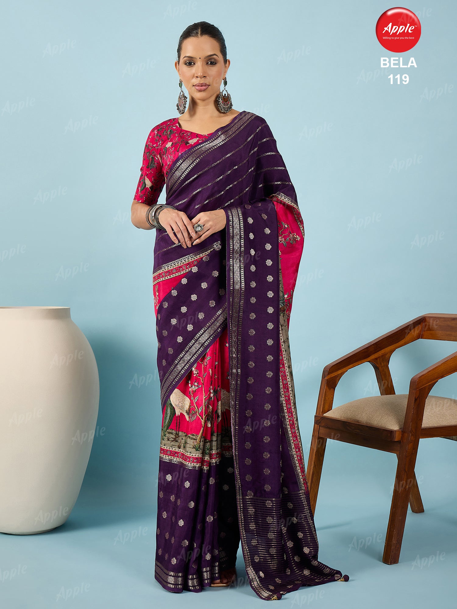 BELA-Royal Purple & Rani Pink Designer Silk Saree with Zari Weaving