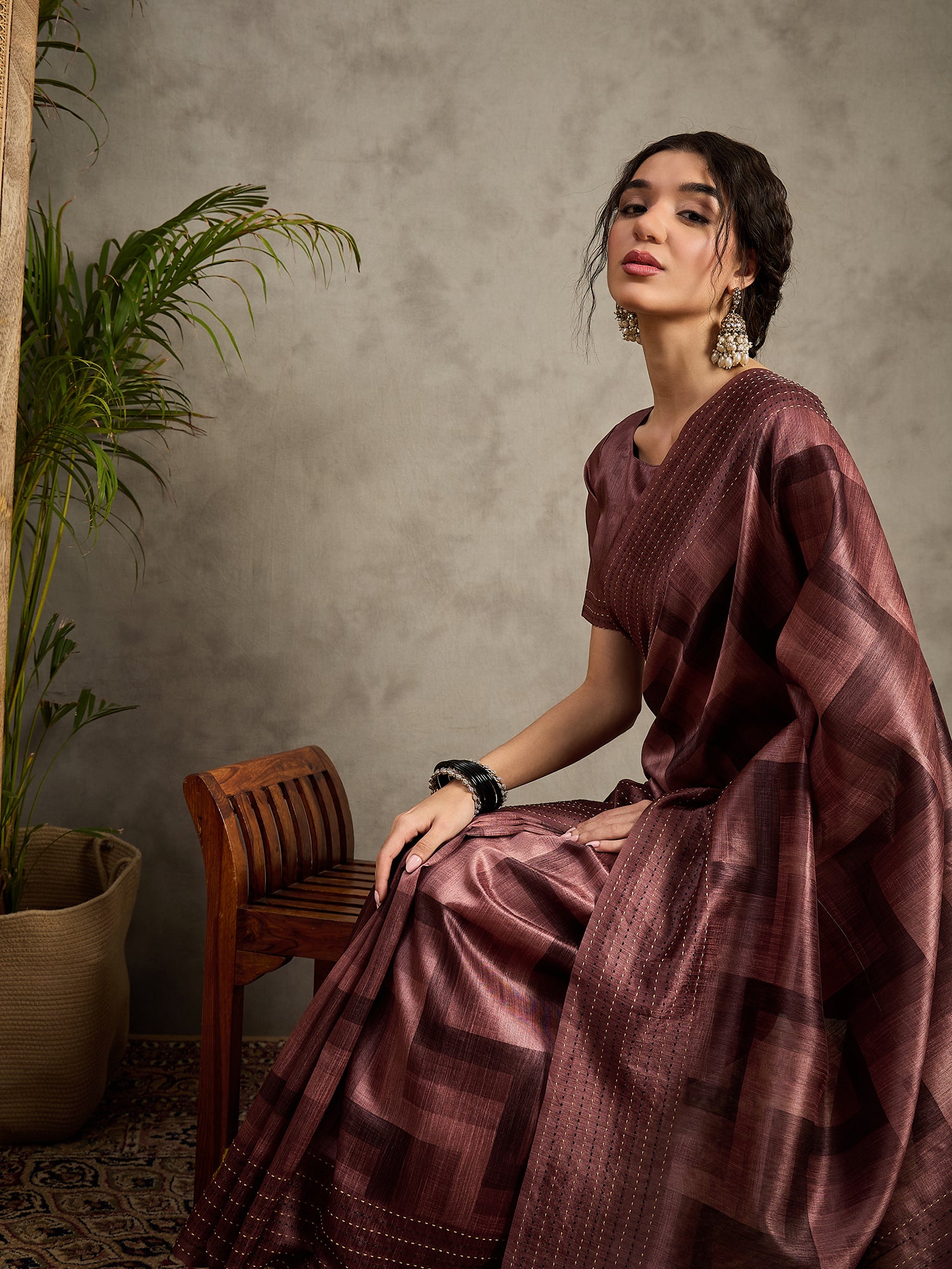 TARANG-Elegant Mauve Shibori Style Silk Saree with Embellished Woven Border