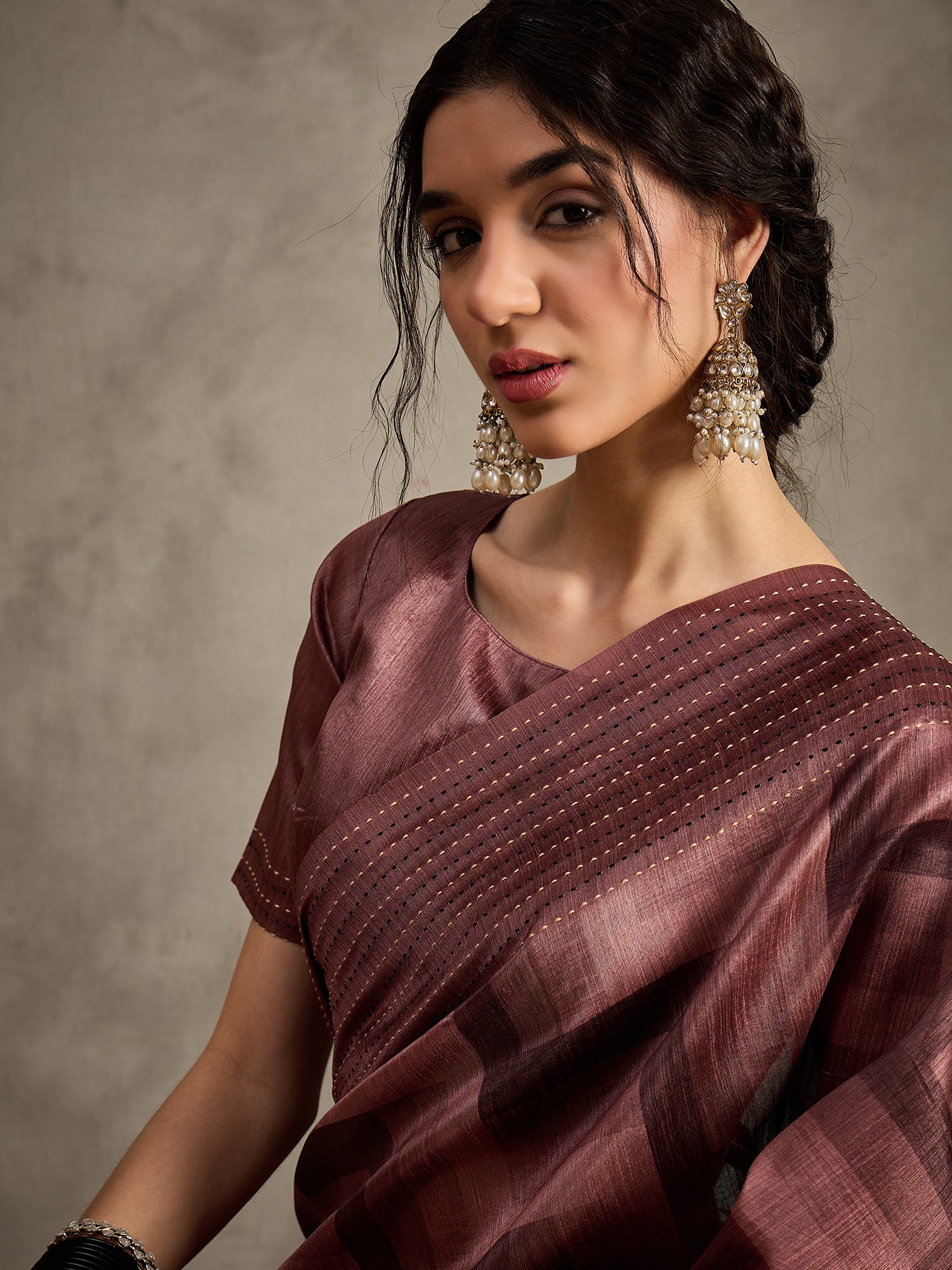 TARANG-Elegant Mauve Shibori Style Silk Saree with Embellished Woven Border