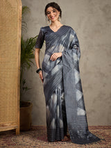 TARANG-Midnight Grey Shibori Style Designer Saree with Elegant Woven Border