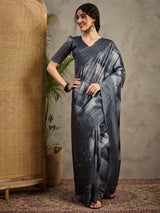 TARANG-Midnight Grey Shibori Style Designer Saree with Elegant Woven Border
