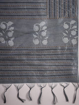TARANG-Midnight Grey Shibori Style Designer Saree with Elegant Woven Border
