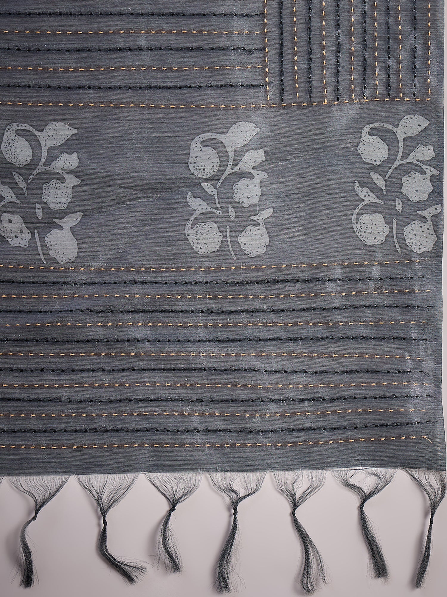 TARANG-Midnight Grey Shibori Style Designer Saree with Elegant Woven Border