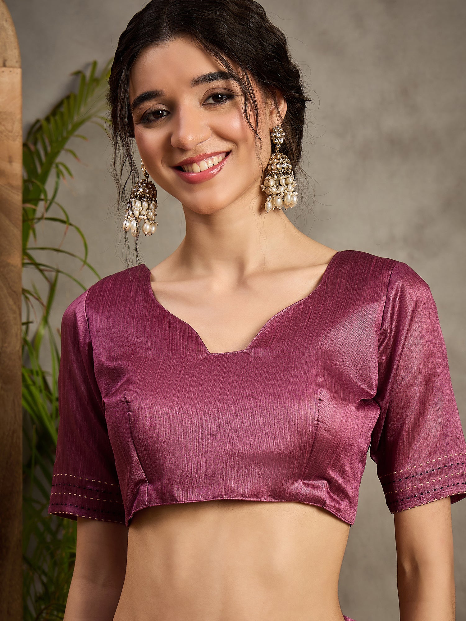 TARANG-Elegant Wine Purple Geometric Pattern Designer Saree