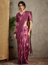 TARANG-Elegant Wine Purple Geometric Pattern Designer Saree