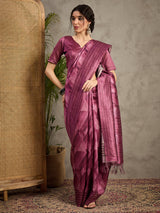 TARANG-Elegant Wine Purple Geometric Pattern Designer Saree