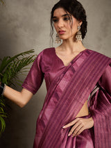 TARANG-Elegant Wine Purple Geometric Pattern Designer Saree