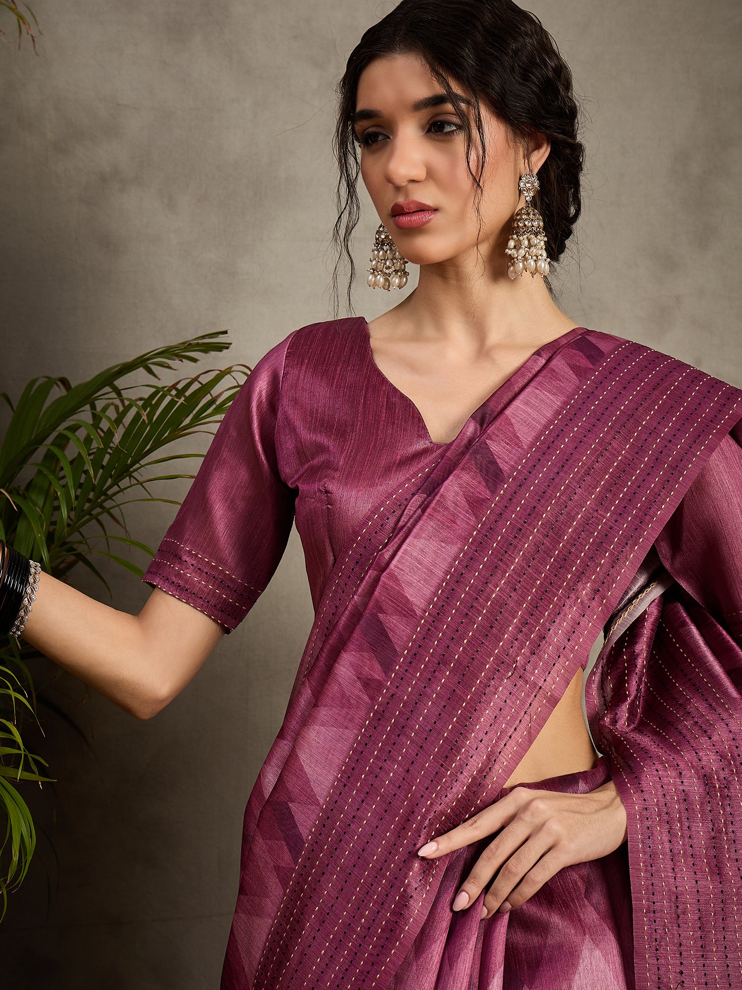 TARANG-Elegant Wine Purple Geometric Pattern Designer Saree