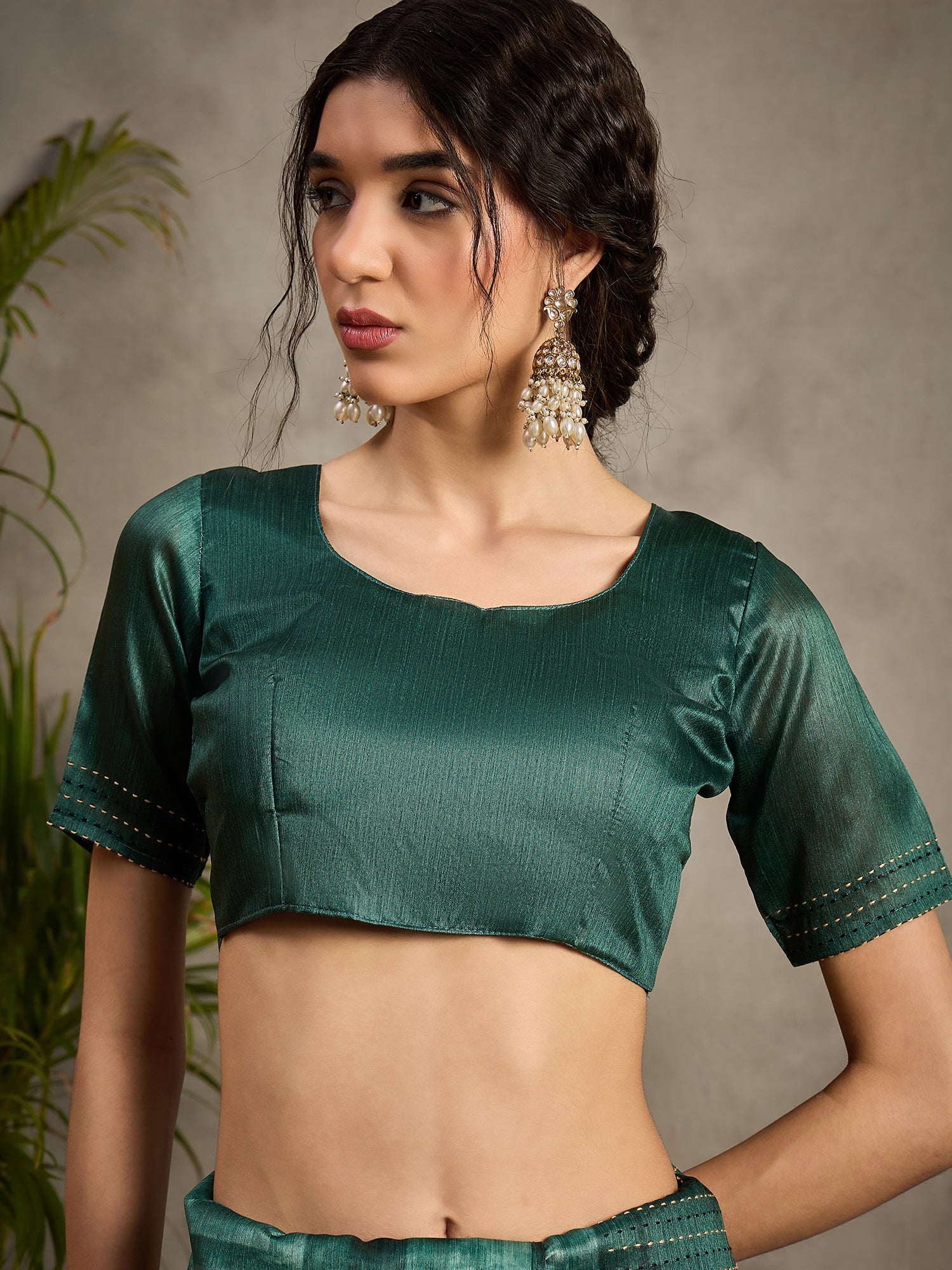 TARANG-Elegant Emerald Green Abstract Print Saree with Designer Embellished Border