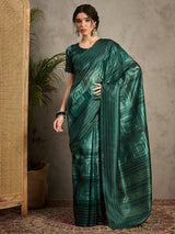 TARANG-Elegant Emerald Green Abstract Print Saree with Designer Embellished Border