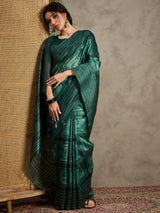 TARANG-Elegant Emerald Green Abstract Print Saree with Designer Embellished Border