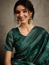 TARANG-Elegant Emerald Green Abstract Print Saree with Designer Embellished Border