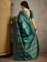 TARANG-Elegant Emerald Green Abstract Print Saree with Designer Embellished Border