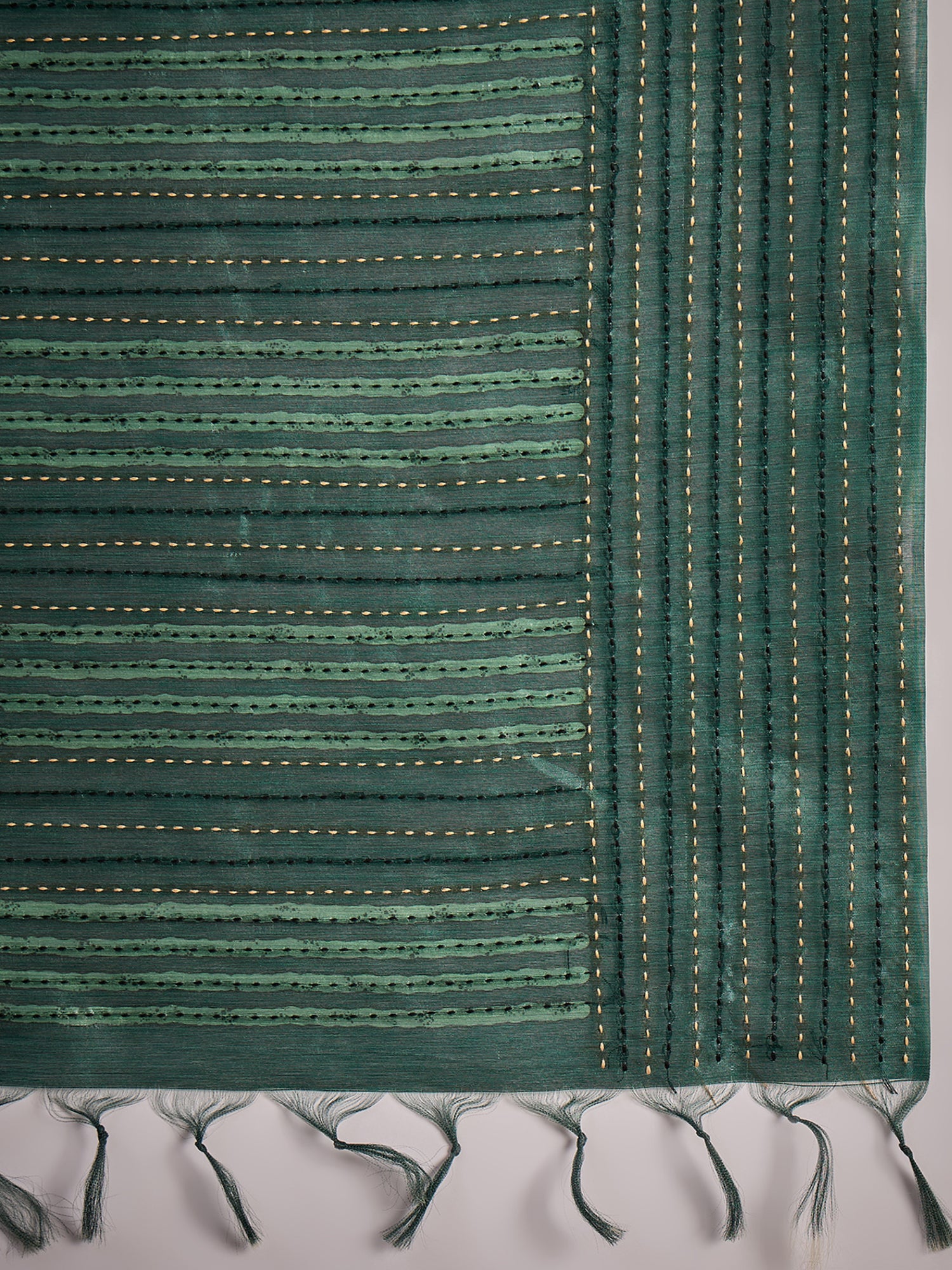 TARANG-Elegant Emerald Green Abstract Print Saree with Designer Embellished Border