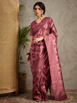 TARANG-Rosy Wine Abstract Print Designer Saree with Elegant Woven Border
