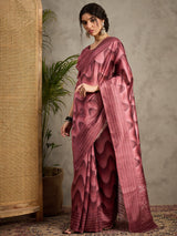 TARANG-Rosy Wine Abstract Print Designer Saree with Elegant Woven Border