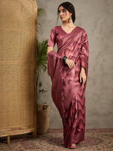 TARANG-Rosy Wine Abstract Print Designer Saree with Elegant Woven Border