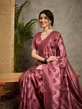 TARANG-Rosy Wine Abstract Print Designer Saree with Elegant Woven Border