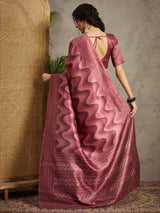 TARANG-Rosy Wine Abstract Print Designer Saree with Elegant Woven Border