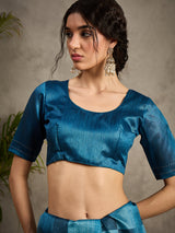 TARANG-Royal Teal Blue Designer Saree with Abstract Check Patterns and Elegant Woven Border