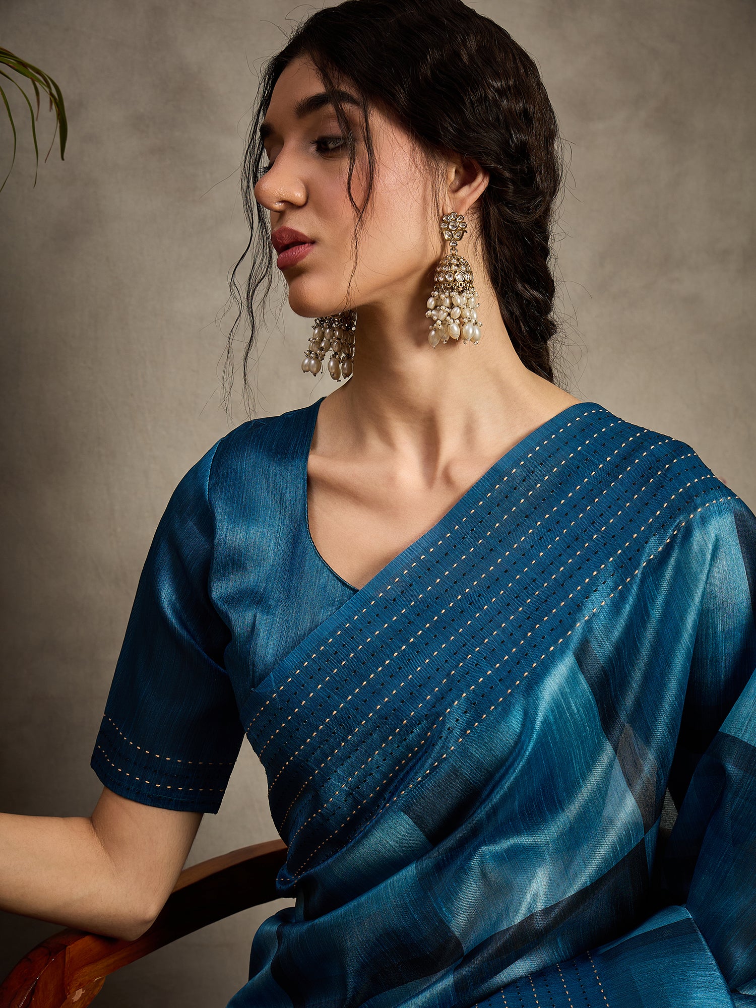 TARANG-Royal Teal Blue Designer Saree with Abstract Check Patterns and Elegant Woven Border