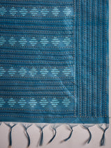 TARANG-Royal Teal Blue Designer Saree with Abstract Check Patterns and Elegant Woven Border