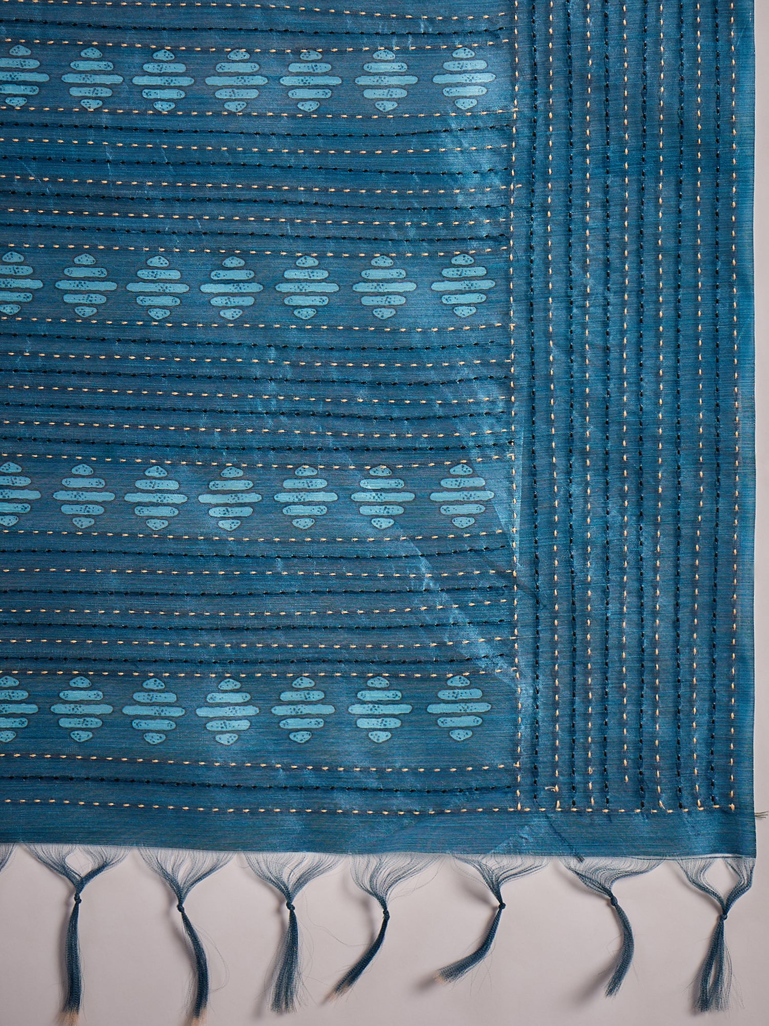 TARANG-Royal Teal Blue Designer Saree with Abstract Check Patterns and Elegant Woven Border