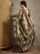 TARANG-Golden Beige Abstract Designer Saree with Elegant Woven Border and Artistic Pallu