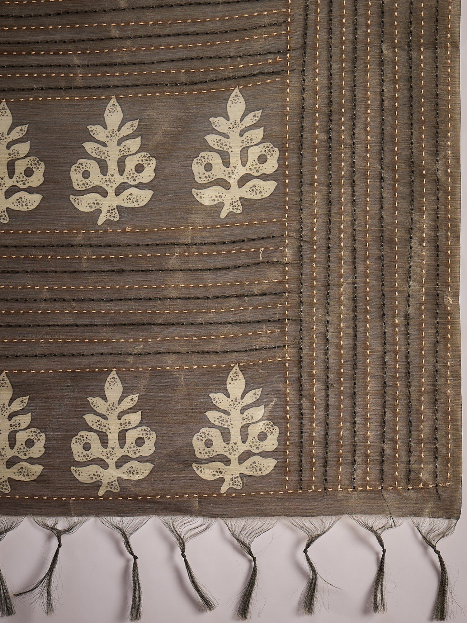 TARANG-Golden Beige Abstract Designer Saree with Elegant Woven Border and Artistic Pallu