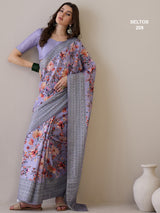 SELTOS Kalamkari Floral Prints cotton Silk Saree With printed Border Designer Pallu saree