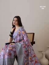 SELTOS Kalamkari Floral Prints cotton Silk Saree With printed Border Designer Pallu saree