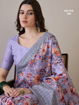 SELTOS Kalamkari Floral Prints cotton Silk Saree With printed Border Designer Pallu saree