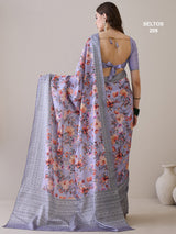 SELTOS Kalamkari Floral Prints cotton Silk Saree With printed Border Designer Pallu saree