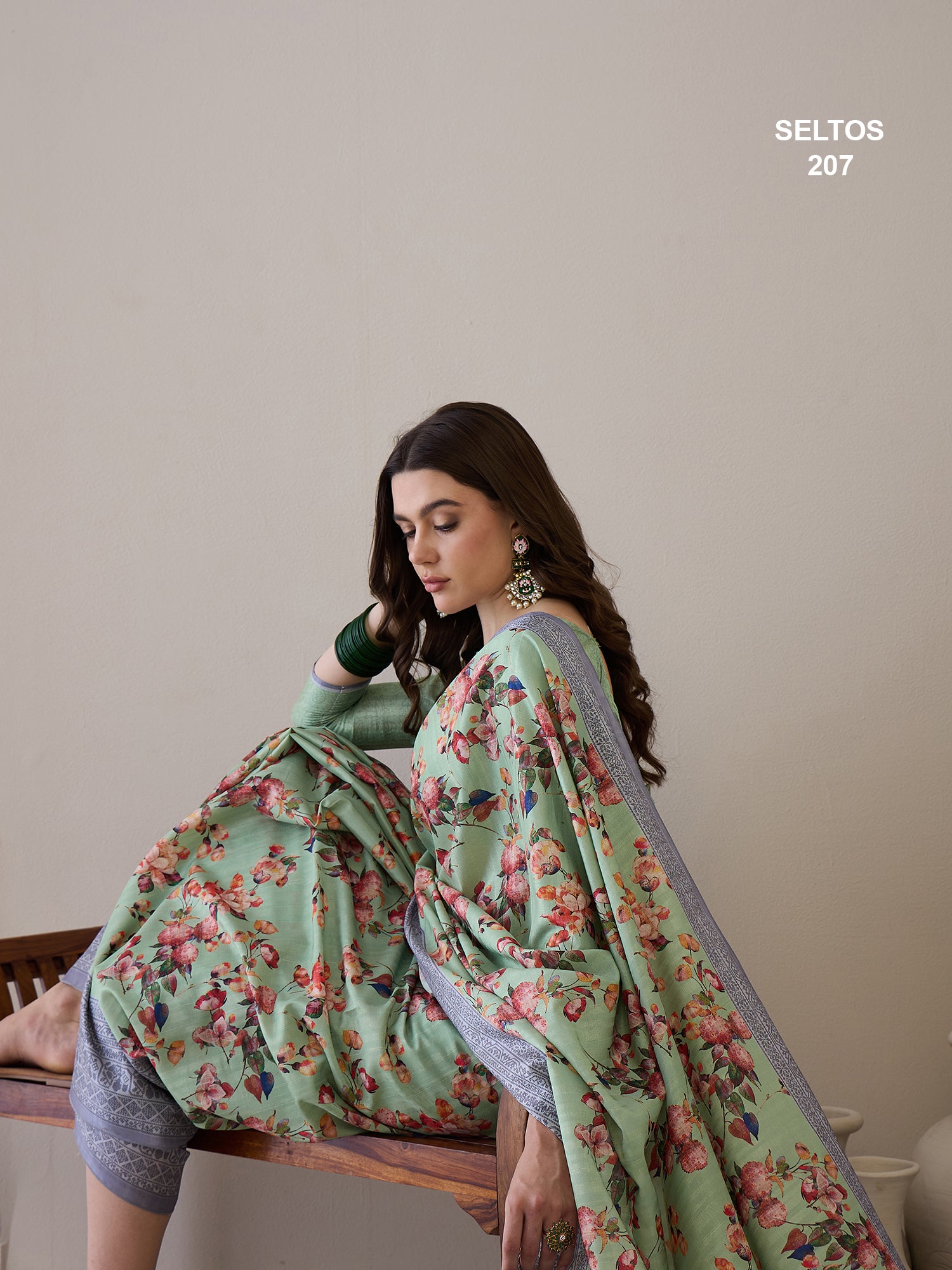 SELTOS Womens New Latest Digitally Floral Printed Cotton silk Saree