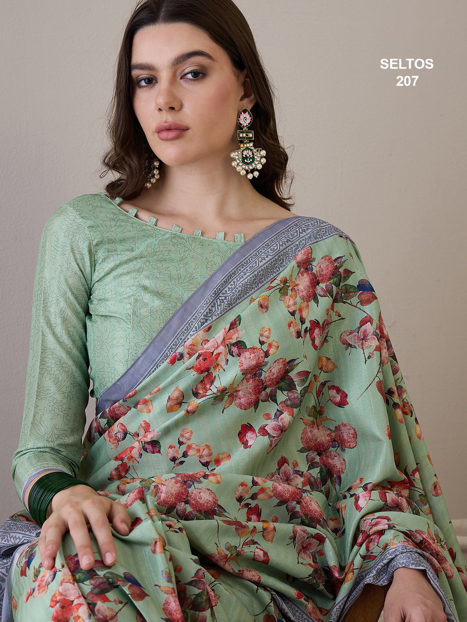 SELTOS Womens New Latest Digitally Floral Printed Cotton silk Saree