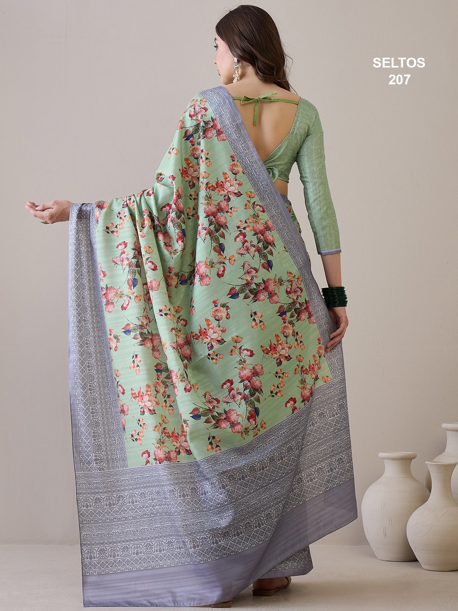 SELTOS Womens New Latest Digitally Floral Printed Cotton silk Saree