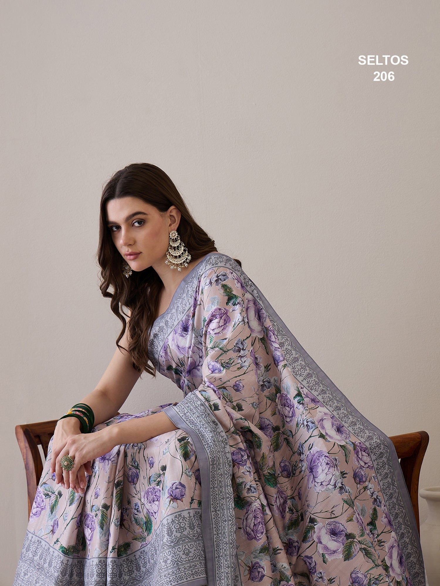 SELTOS Women's printed cotton silk flower design saree