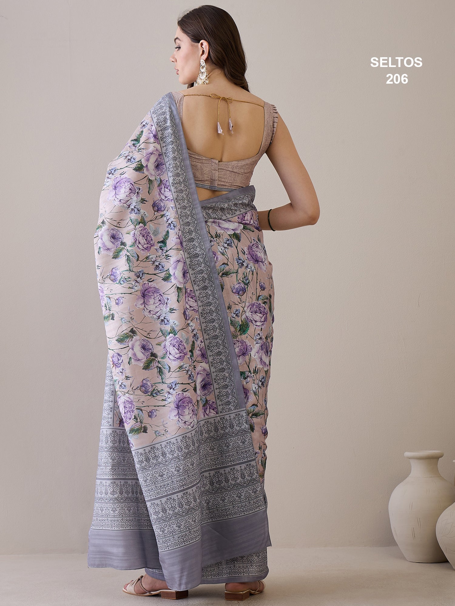SELTOS Women's printed cotton silk flower design saree