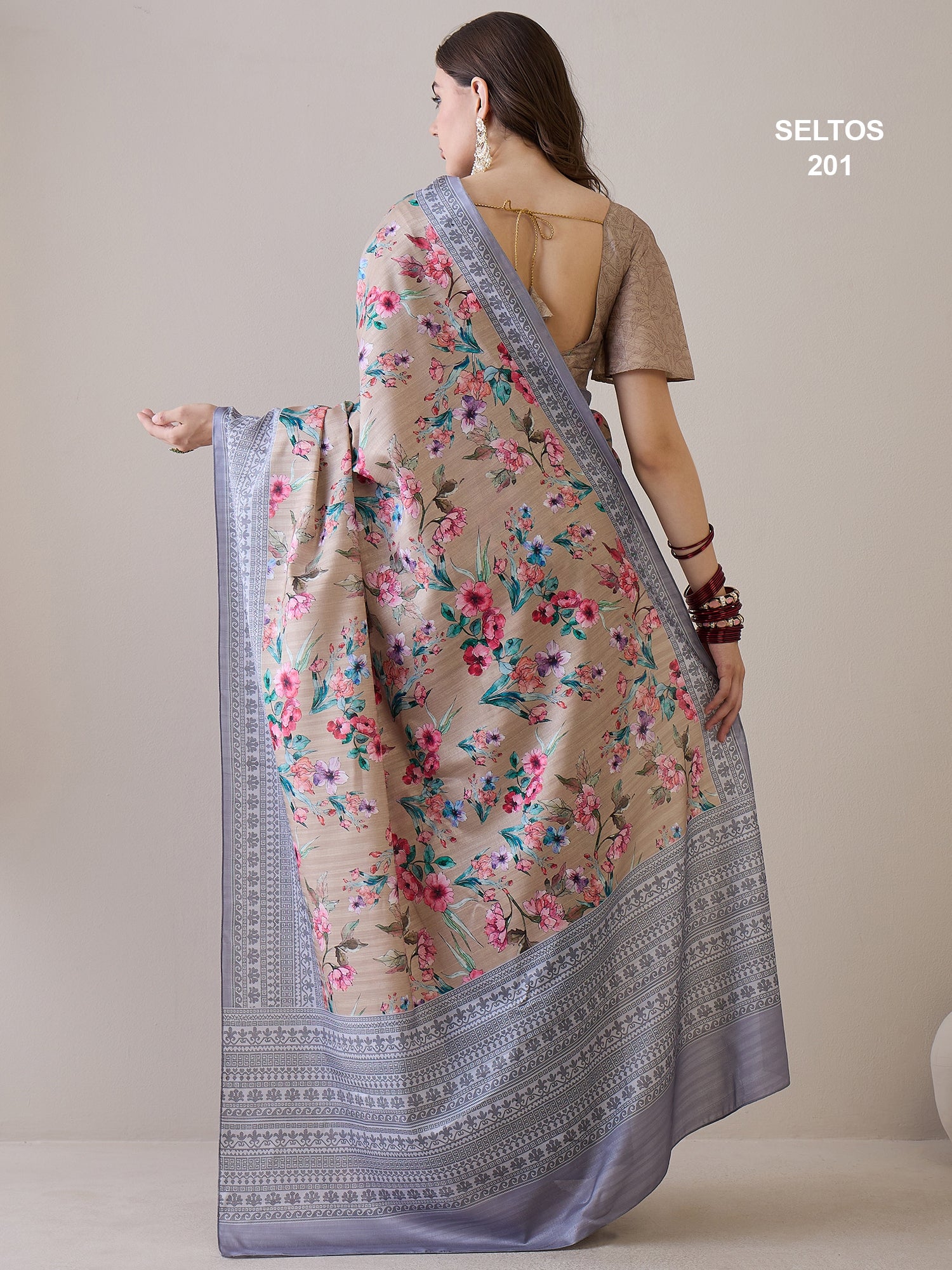 SELTOS Women's printed cotton silk flower design saree
