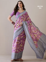 SELTOS Women`s Cotton Silk Cotton Blend Saree Floral Design saree