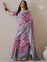 SELTOS Women`s Cotton Silk Cotton Blend Saree Floral Design saree